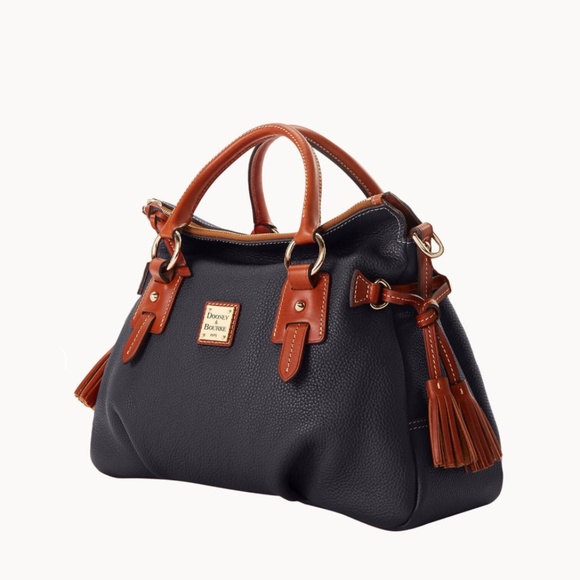 Dooney & Bourke - Pebble Grain Stanwich Satchel Bag Midnight Blue / Brown Trim - Picture 1 of 13